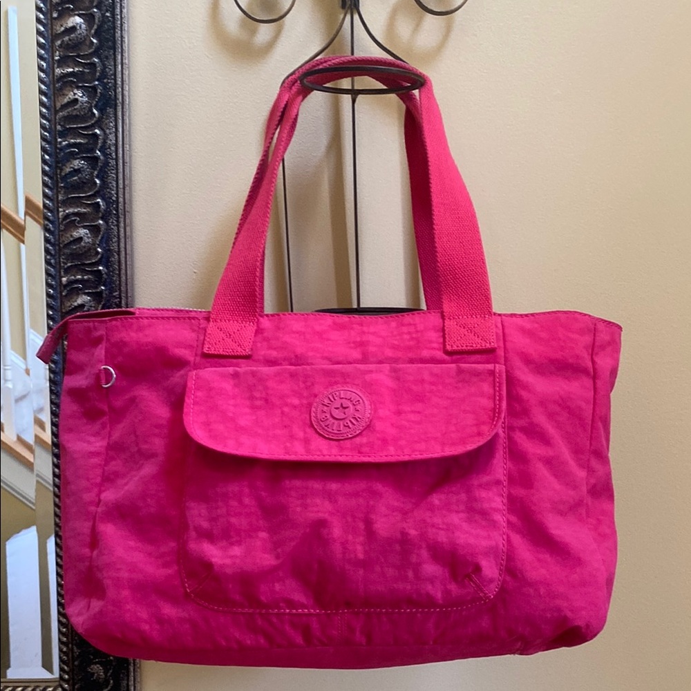 Kipling Pink zip Nylon tote shoulder bag lightweight, water resistant, packable